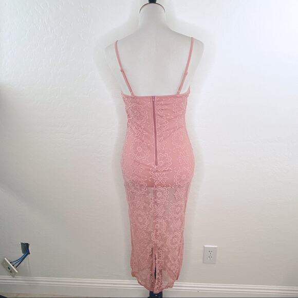 Banjul Blush Mauve Pink Lace Overlay Lined Cami Bodysuit Dress Medium - Picture 2 of 10